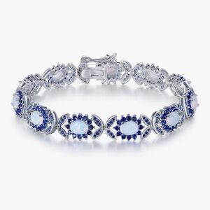NEW 18K White Gold Plated Elegant Silver and Blue Created Opal Bracelet